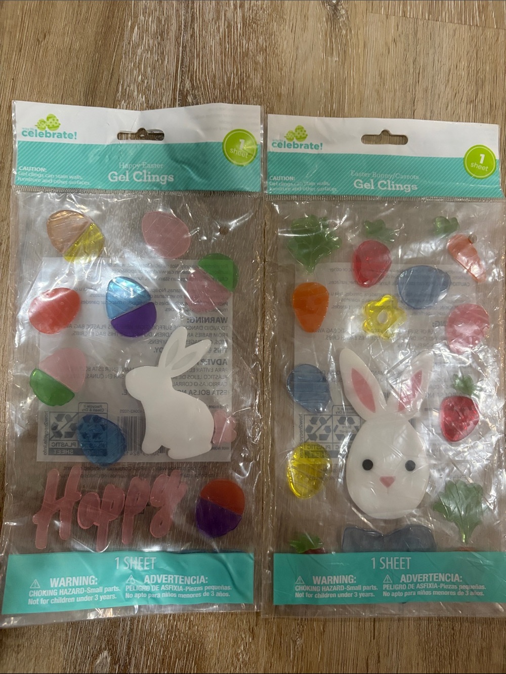 Pink & Multicolor Easter Bunny Gel Clings – 2-Pack